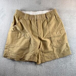 AFTCO Mens Fishing Shorts Tan Khaki Nylon Elastic Waist Cargo Pockets Size 36